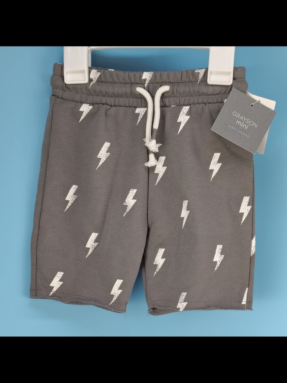 Grayson Mini 2pcs Gray Lightning Bolt Kids Shorts